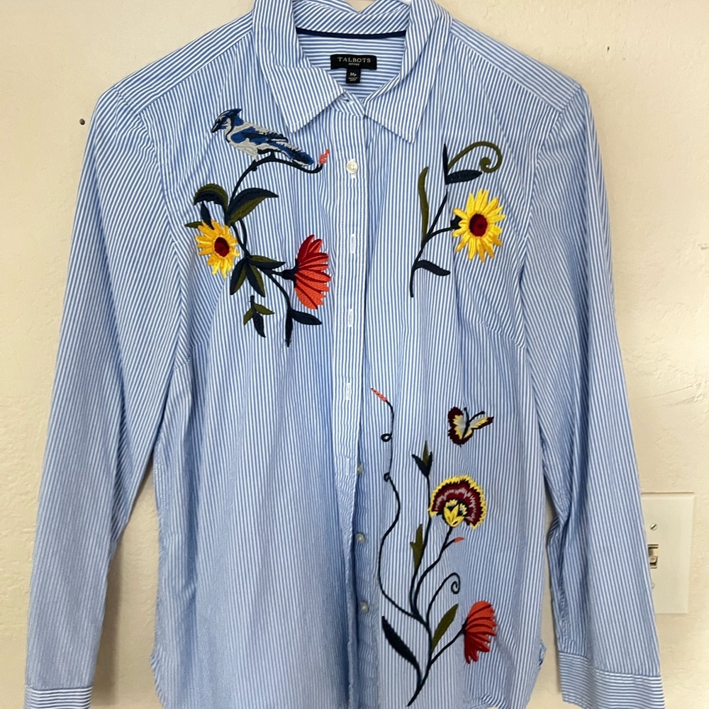 Talbots Blue and White Striped Blouse